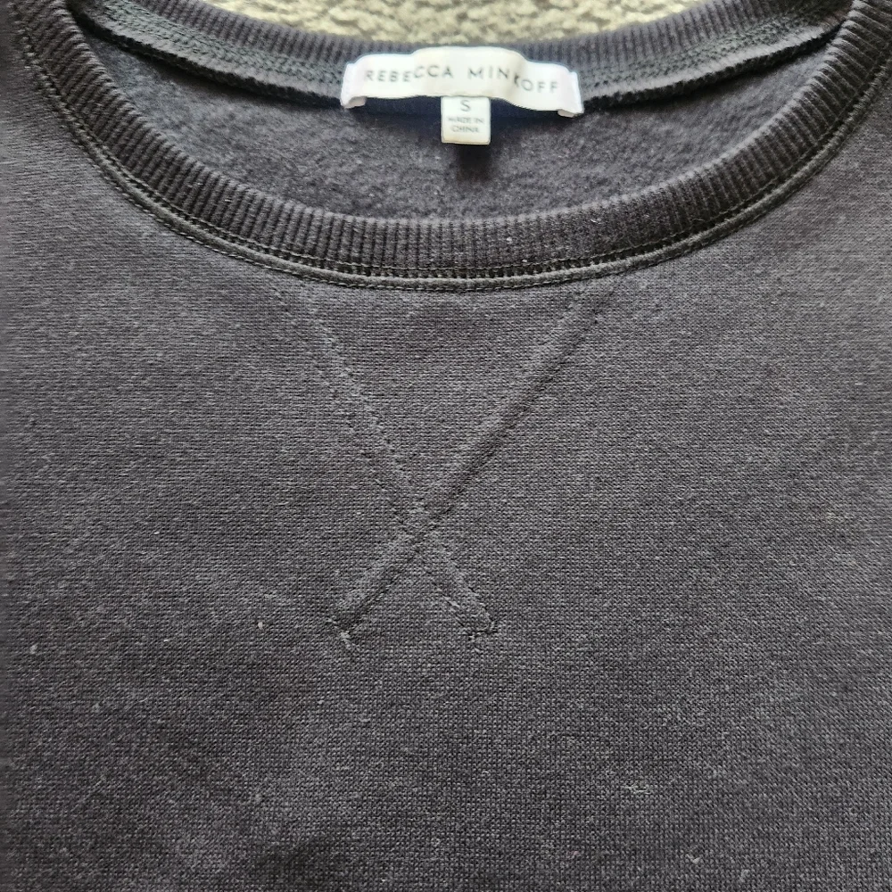 REBECCA MINKOFF Women's Janine Puff Sleeve Sweatshirt Small Black Quiet Luxury - Picture 5 of 12